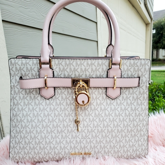 ❤️‍🔥Last One 🎀 Michael Kors Hamilton MD Purse Vanilla Pink Dust bag Inc. - Picture 1 of 6
